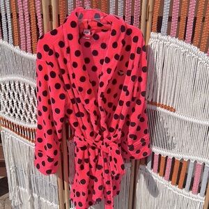 Pink by Victoria’s Secret bathrobe. M/ L  fluorescent pink with black polkadots